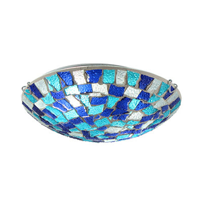 Taavita Style 12"/16" W Round Flush Mount Ceiling Light Fixture Stained Glass 1 Bulb Ceiling Light with Shell Decor in Blue/Sky Blue