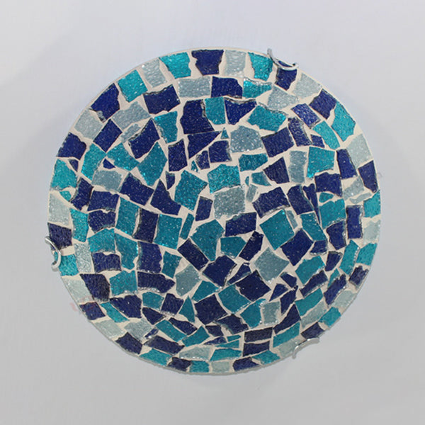 Taavita Style 12"/16" W Round Flush Mount Ceiling Light Fixture Stained Glass 1 Bulb Ceiling Light with Shell Decor in Blue/Sky Blue