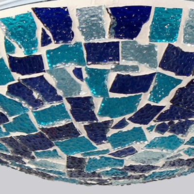 Taavita Style 12"/16" W Round Flush Mount Ceiling Light Fixture Stained Glass 1 Bulb Ceiling Light with Shell Decor in Blue/Sky Blue