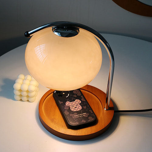 Taavita Vintage Glass Dome Solid Wood Base 1-Light Table Lamp with Melting Wax