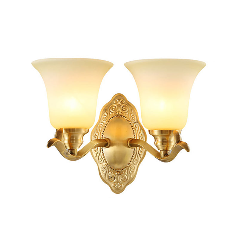Taavita 1/2-Light Bell Shade Wall Lamp Frosted Glass Light with Gold Metallic Arm