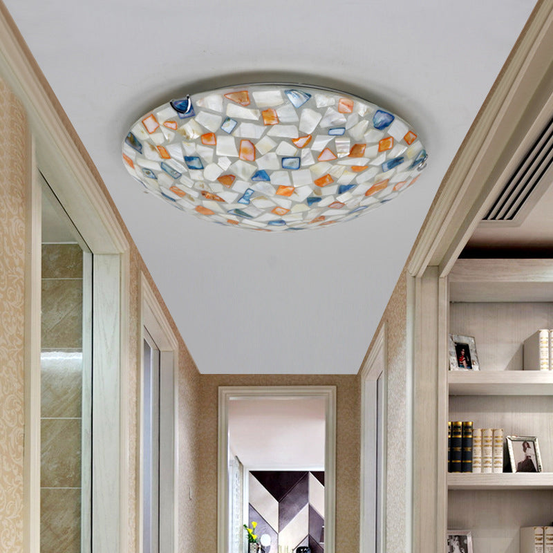 12"/16" W Colorful Bowl Ceiling Light Vintage Mosaic Glass 1 Bulb Flush Mount Ceiling Light in White Clearhalo 'Ceiling Lights' 'Close To Ceiling Lights' 'Close to ceiling' 'Semi-flushmount' 'Tiffany close to ceiling' 'Tiffany' Lighting' 27064