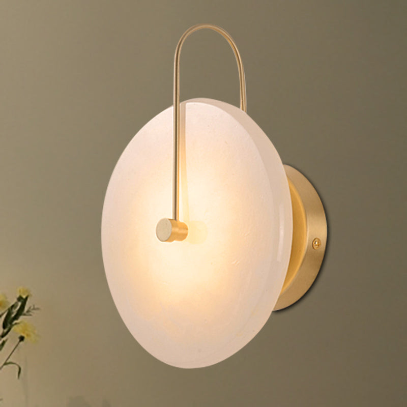 7"/10" Wide Colonialist Circular Sconce Light Acrylic Opal Frosted 1 Head Wall Lamp Fixture with Gold Curved Arm by Taavita