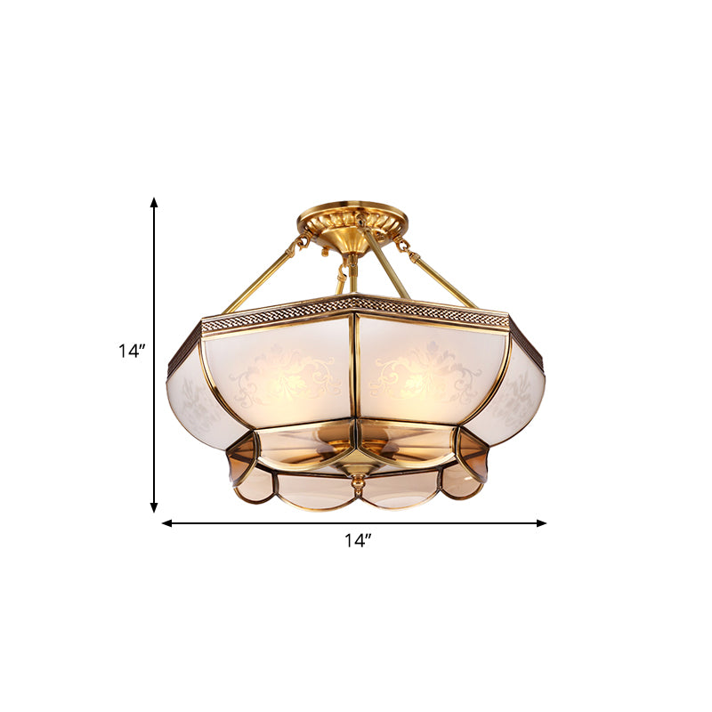 3/4 Bulbs Dome Ceiling Light Fixture Taavita Brass Satin Opal Glass Semi Flush Mount Lighting for Living Room, 14"/18" Diameter
