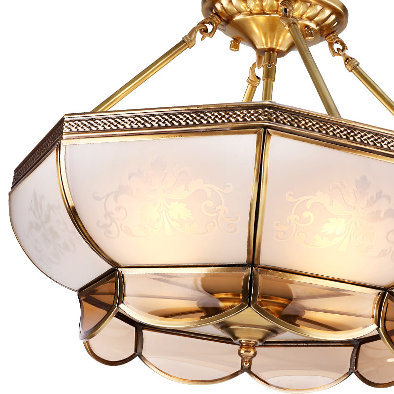 3/4 Bulbs Dome Ceiling Light Fixture Taavita Brass Satin Opal Glass Semi Flush Mount Lighting for Living Room, 14"/18" Diameter
