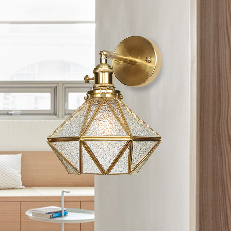 Geometric/Globe/Pentagram Wall Sconce Contemporary Prismatic Glass 1 Bulb Brass Wall Mount Light Fixture Brass B Clearhalo 'Cast Iron' 'Glass' 'Industrial' 'Modern wall lights' 'Modern' 'Tiffany' 'Traditional wall lights' 'Wall Lamps & Sconces' 'Wall Lights' Lighting' 274522