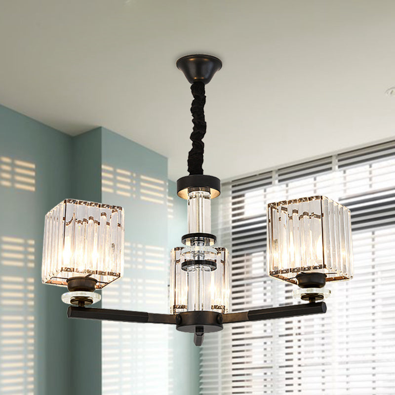 Taavita Rectangle-Cut Crystal Sputnik Chandelier Modernism 3/6/8 Lights Black Light Fixture Ceiling