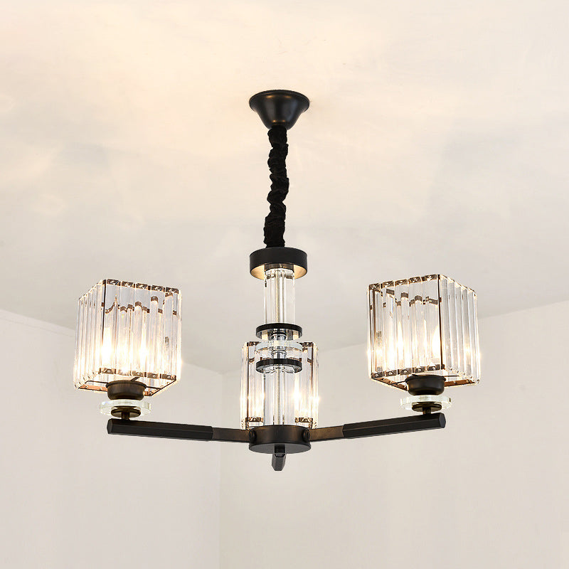 Taavita Rectangle-Cut Crystal Sputnik Chandelier Modernism 3/6/8 Lights Black Light Fixture Ceiling