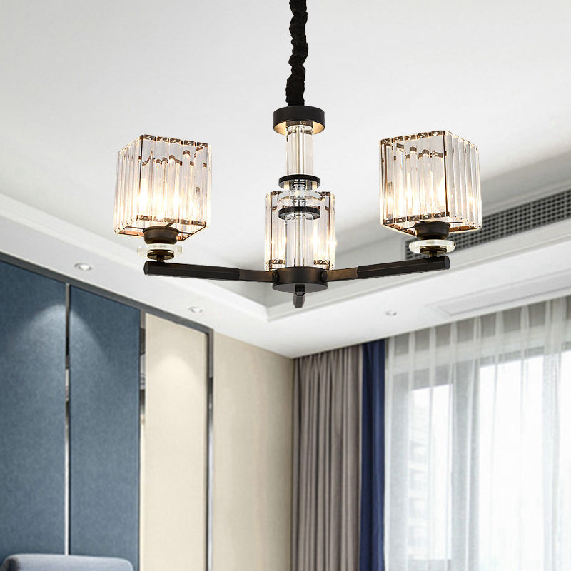 Taavita Rectangle-Cut Crystal Sputnik Chandelier Modernism 3/6/8 Lights Black Light Fixture Ceiling