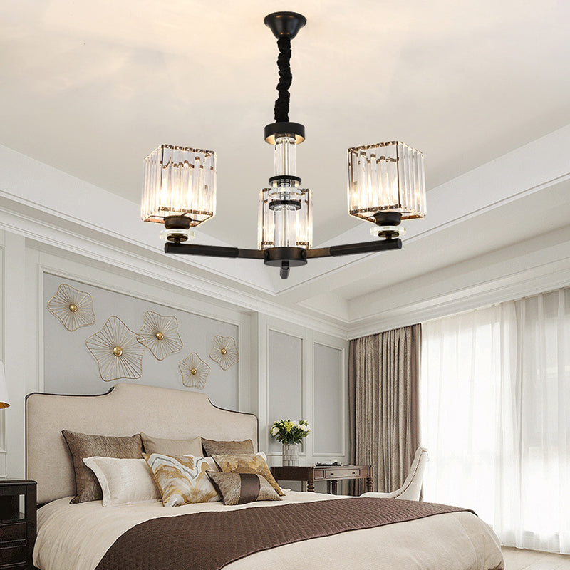 Taavita Rectangle-Cut Crystal Sputnik Chandelier Modernism 3/6/8 Lights Black Light Fixture Ceiling