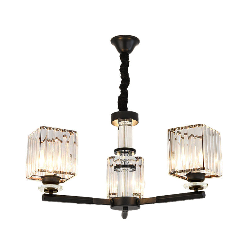 Taavita Rectangle-Cut Crystal Sputnik Chandelier Modernism 3/6/8 Lights Black Light Fixture Ceiling