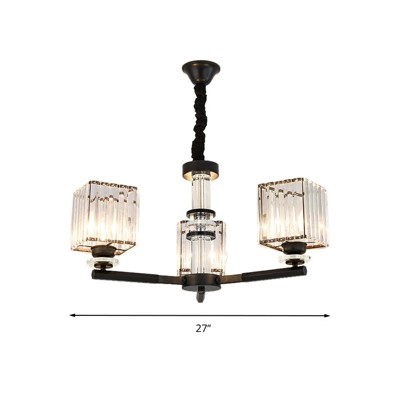 Taavita Rectangle-Cut Crystal Sputnik Chandelier Modernism 3/6/8 Lights Black Light Fixture Ceiling