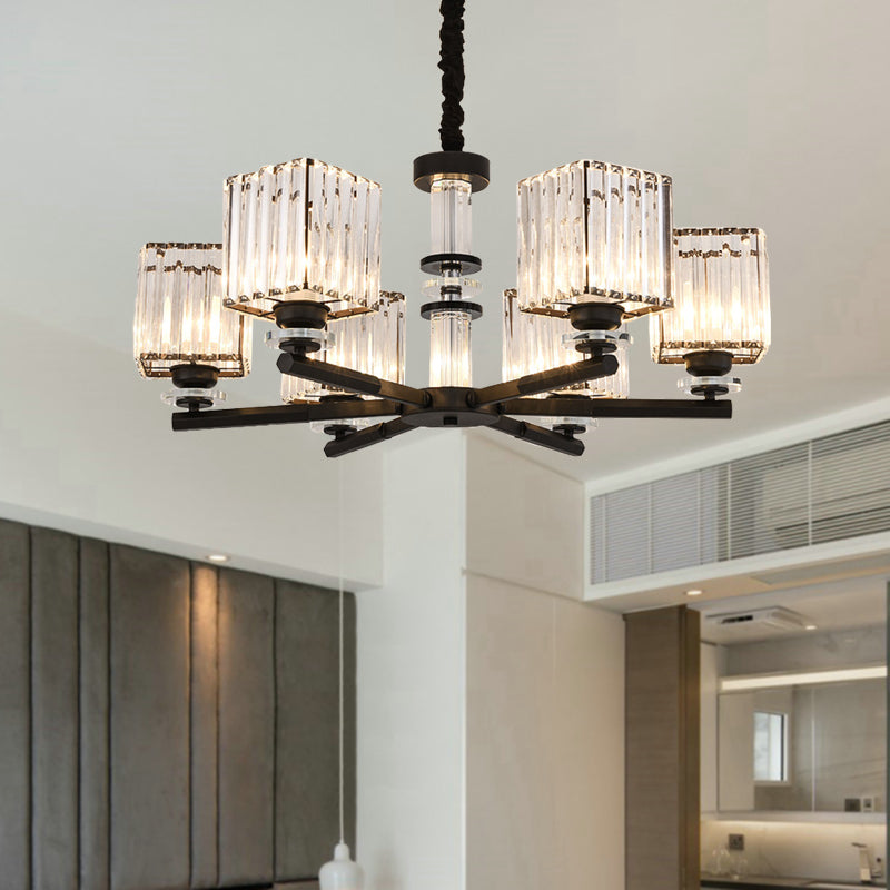 Taavita Rectangle-Cut Crystal Sputnik Chandelier Modernism 3/6/8 Lights Black Light Fixture Ceiling