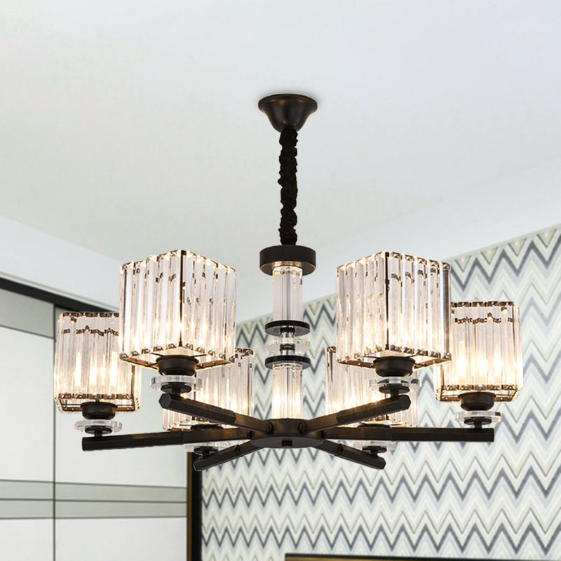 Rectangle-Cut Crystal Sputnik Chandelier Modernism 3/6/8 Lights Black Ceiling Light Fixture Clearhalo 'Ceiling Lights' 'Chandeliers' Lighting' options 279758