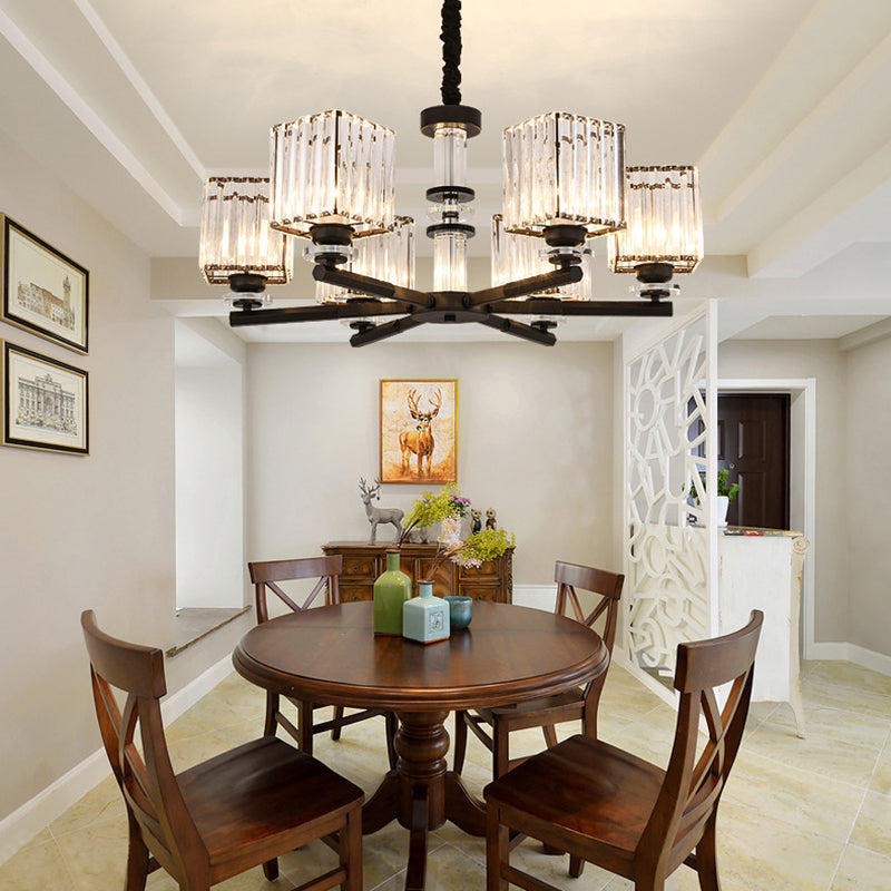 Taavita Rectangle-Cut Crystal Sputnik Chandelier Modernism 3/6/8 Lights Black Light Fixture Ceiling