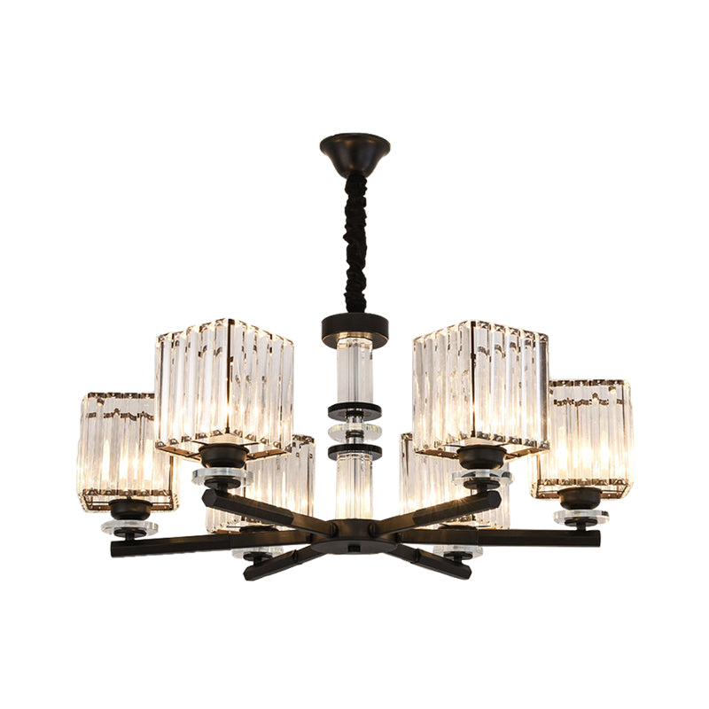 Taavita Rectangle-Cut Crystal Sputnik Chandelier Modernism 3/6/8 Lights Black Light Fixture Ceiling