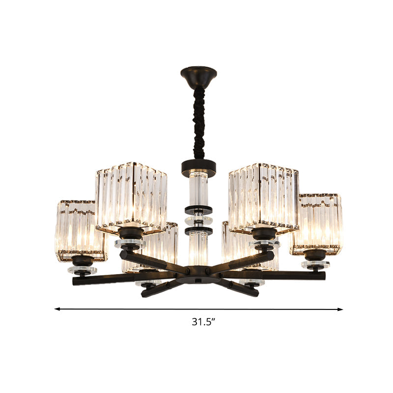 Taavita Rectangle-Cut Crystal Sputnik Chandelier Modernism 3/6/8 Lights Black Light Fixture Ceiling
