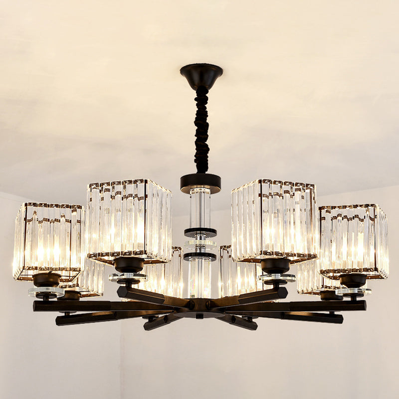 Taavita Rectangle-Cut Crystal Sputnik Chandelier Modernism 3/6/8 Lights Black Light Fixture Ceiling