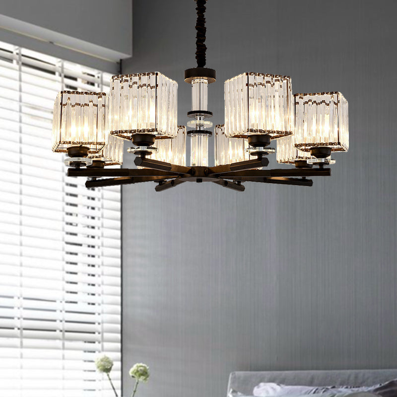Taavita Rectangle-Cut Crystal Sputnik Chandelier Modernism 3/6/8 Lights Black Light Fixture Ceiling