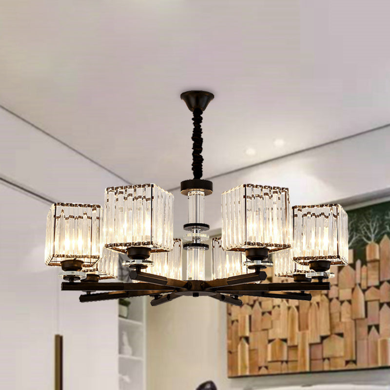 Rectangle-Cut Crystal Sputnik Chandelier Modernism 3/6/8 Lights Black Ceiling Light Fixture Clearhalo 'Ceiling Lights' 'Chandeliers' Lighting' options 279752