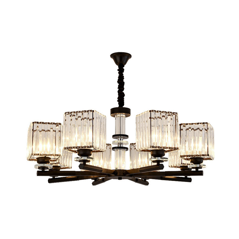 Taavita Rectangle-Cut Crystal Sputnik Chandelier Modernism 3/6/8 Lights Black Light Fixture Ceiling