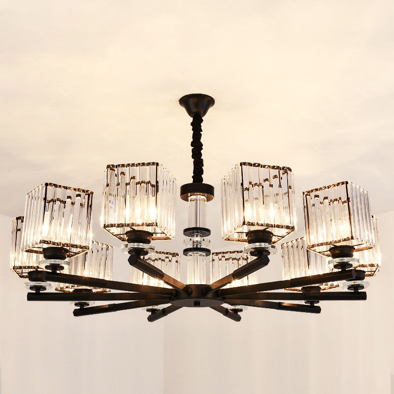Taavita Rectangle-Cut Crystal Sputnik Chandelier Modernism 3/6/8 Lights Black Light Fixture Ceiling