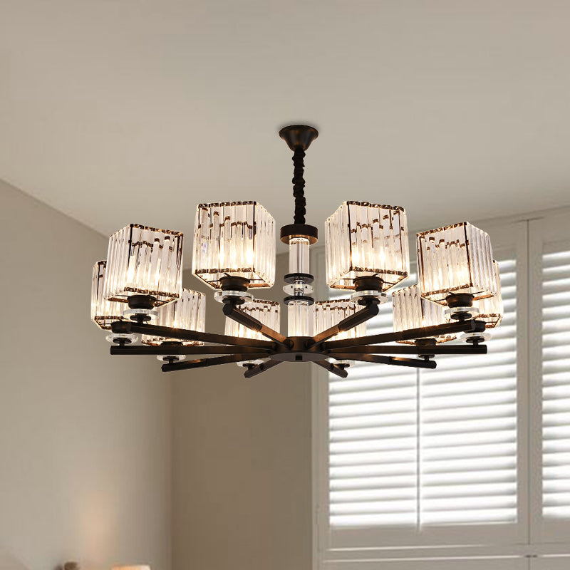Taavita Rectangle-Cut Crystal Sputnik Chandelier Modernism 3/6/8 Lights Black Light Fixture Ceiling