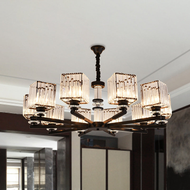 Rectangle-Cut Crystal Sputnik Chandelier Modernism 3/6/8 Lights Black Ceiling Light Fixture Clearhalo 'Ceiling Lights' 'Chandeliers' Lighting' options 279763
