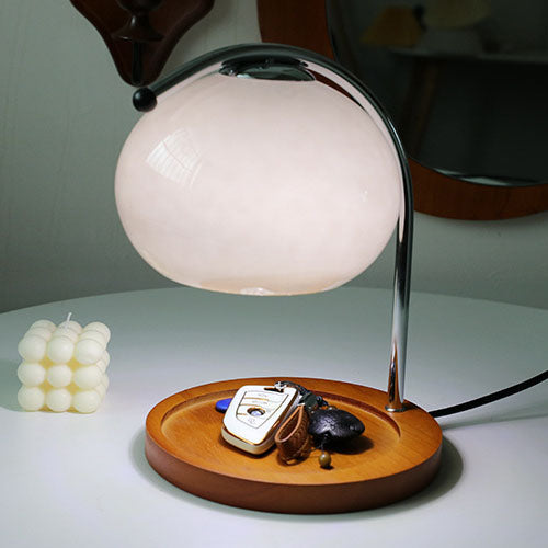 Taavita Vintage Glass Dome Solid Wood Base 1-Light Table Lamp with Melting Wax