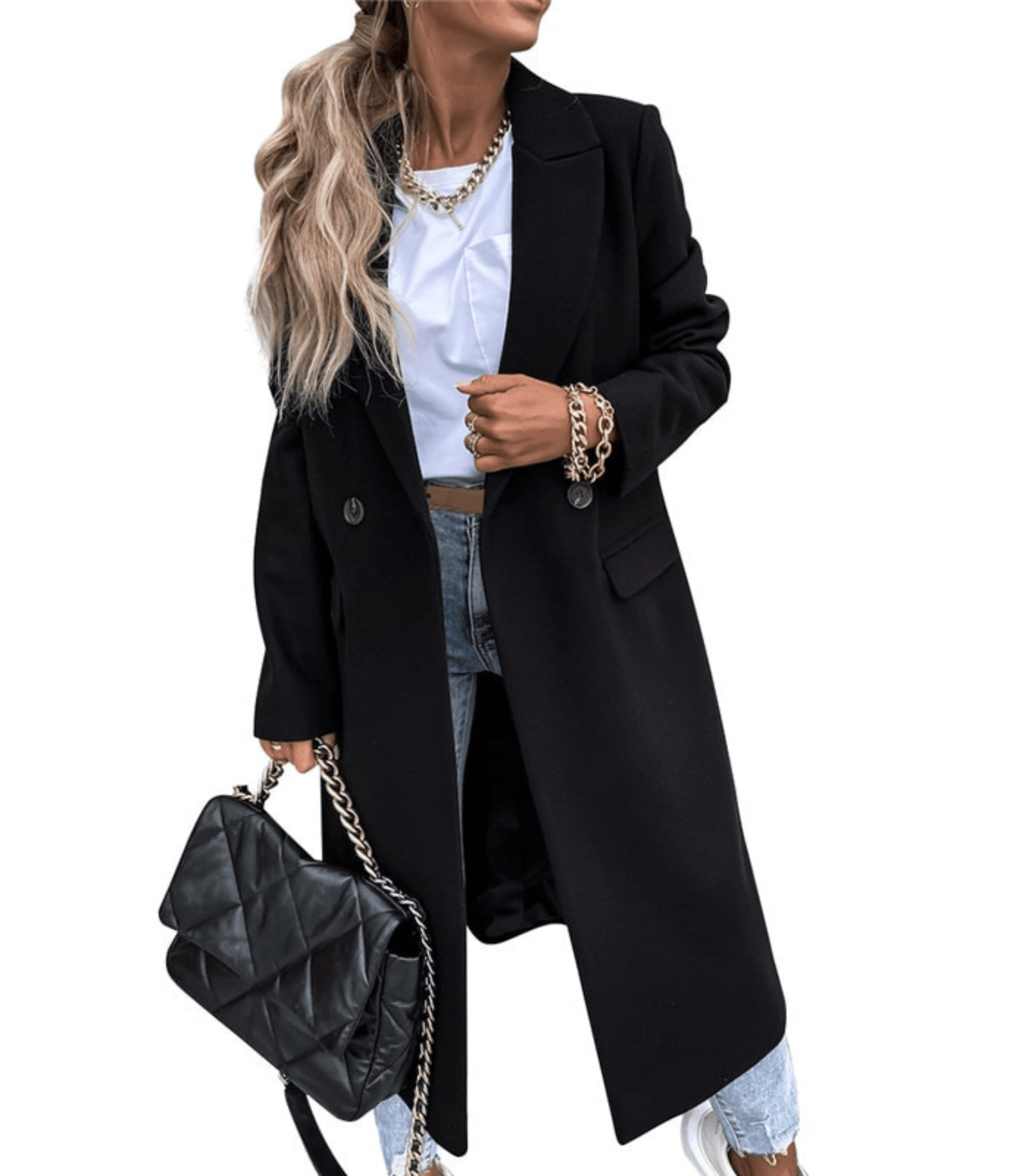 Women’s Wool Coat | Double-Breasted Button Closure & Pockets | Waterproof & Windproof | Comfortable Fit