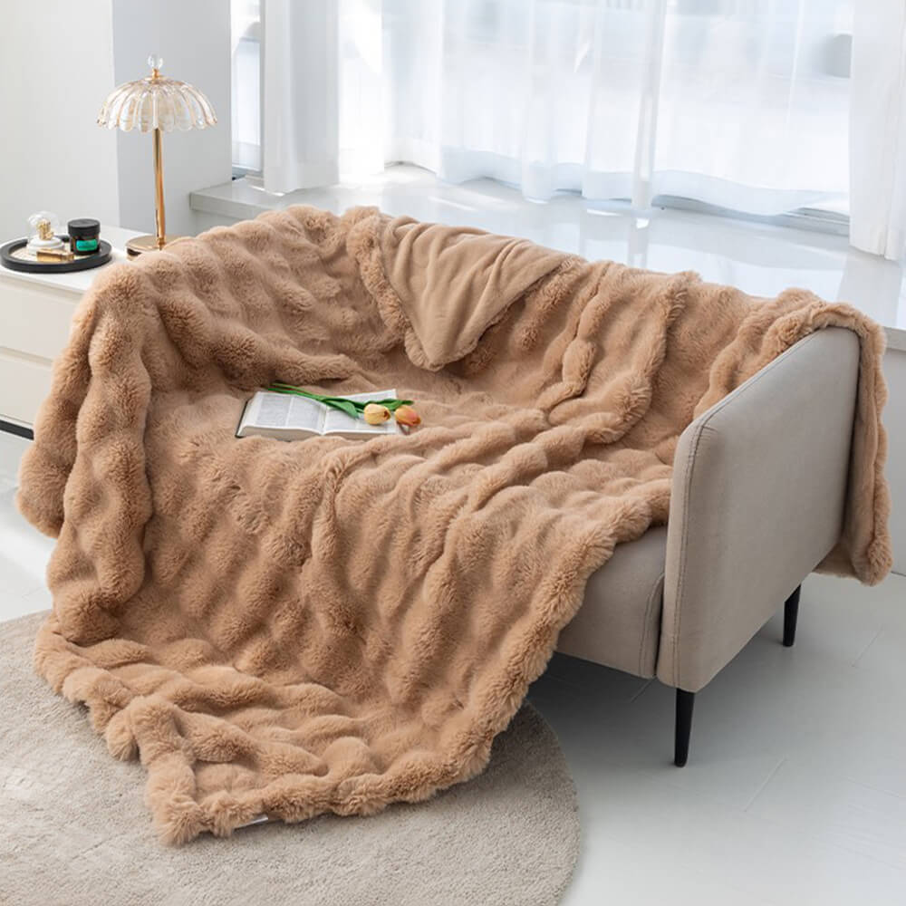 Faux Rabbit Fur Blanket | Double-Layer Plush | Extra Thick Warmth | Hypoallergenic