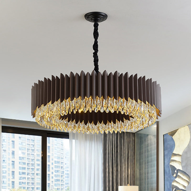 Taavita Teardrop Crystal Round Hanging Chandelier LED Ceiling Pendant in Black for Postmodern Living Room
