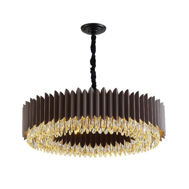 Taavita Teardrop Crystal Round Hanging Chandelier LED Ceiling Pendant in Black for Postmodern Living Room