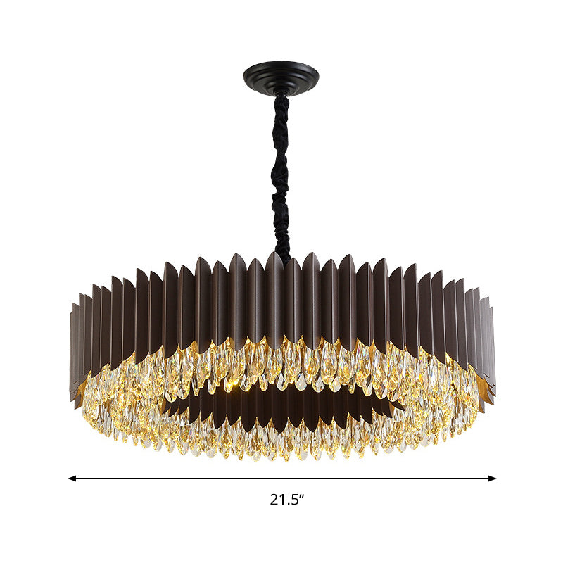 Taavita Teardrop Crystal Round Hanging Chandelier LED Ceiling Pendant in Black for Postmodern Living Room