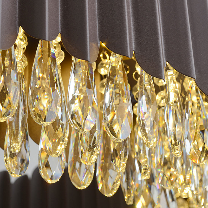 Taavita Teardrop Crystal Round Hanging Chandelier LED Ceiling Pendant in Black for Postmodern Living Room
