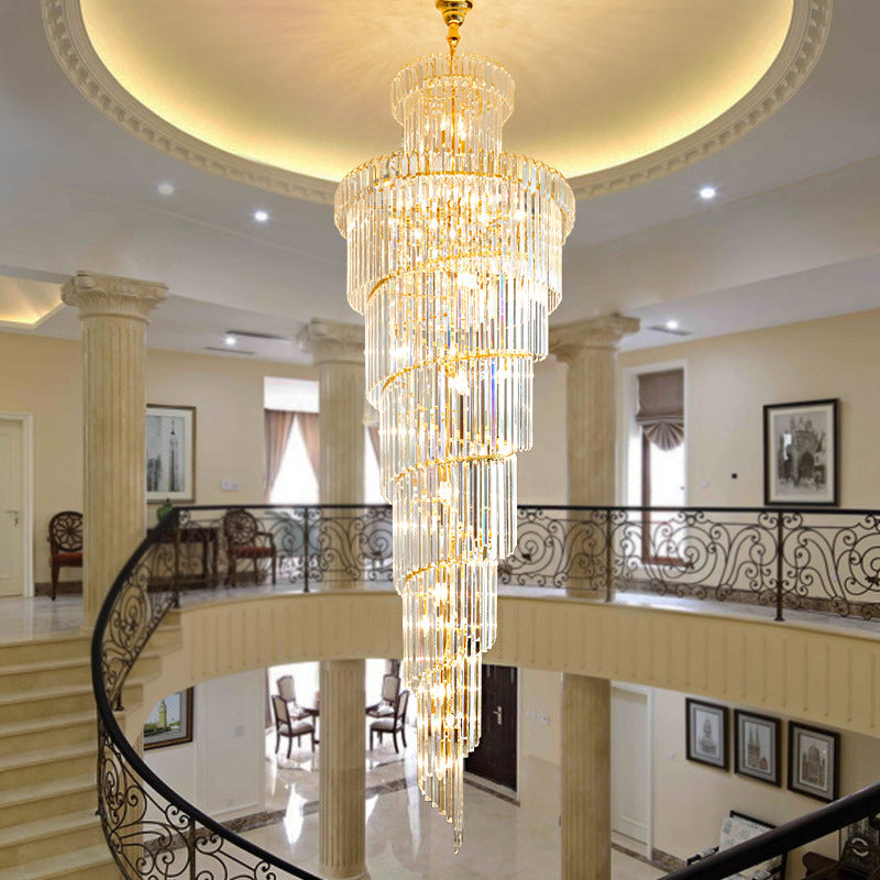12 Heads Clear Crystal Rod Pendant Chandelier - Simple Style Spiral Ceiling Suspension Lamp