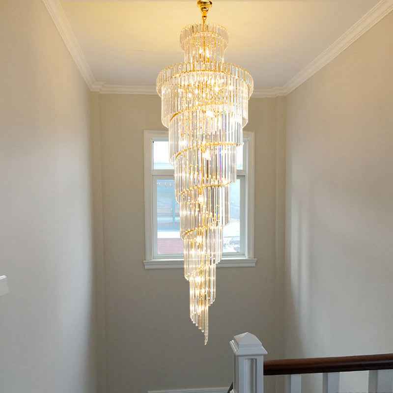 12 Heads Clear Crystal Rod Pendant Chandelier - Simple Style Spiral Ceiling Suspension Lamp