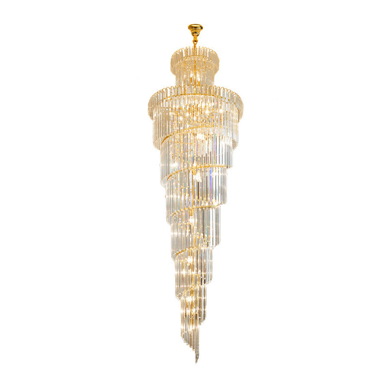 12 Heads Clear Crystal Rod Pendant Chandelier - Simple Style Spiral Ceiling Suspension Lamp