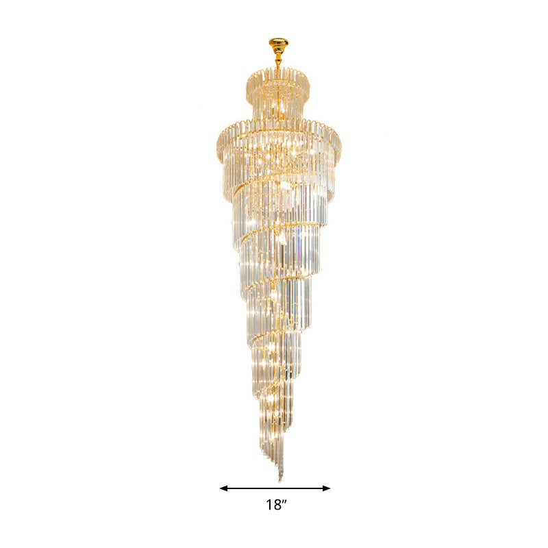 12 Heads Clear Crystal Rod Pendant Chandelier - Simple Style Spiral Ceiling Suspension Lamp