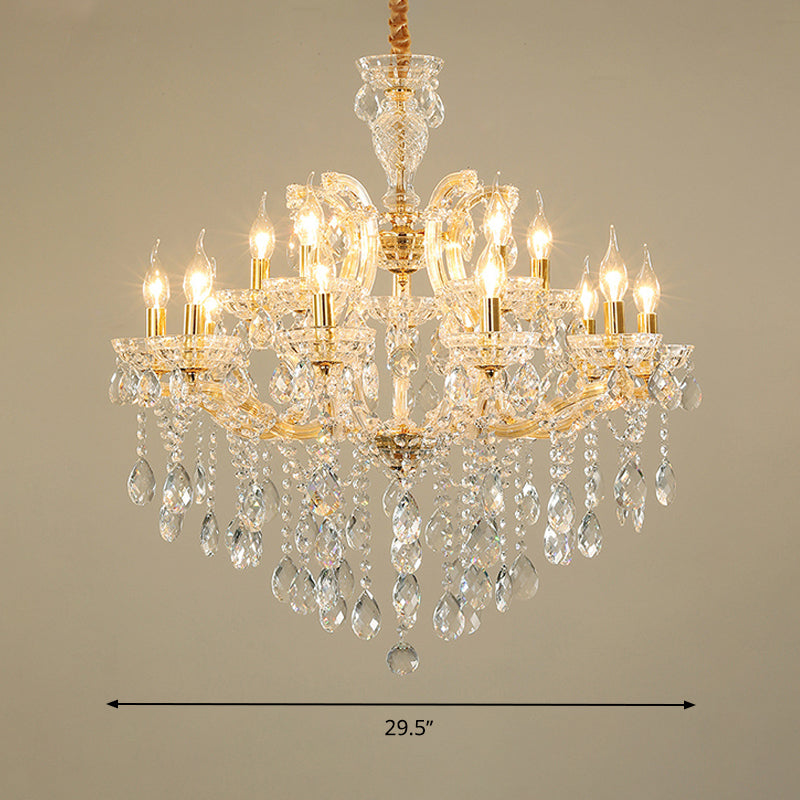 Modern Hand-Cut Crystal Teardrop Chandelier Light Fixture 10 Heads Gold Suspension Pendant for Living Room