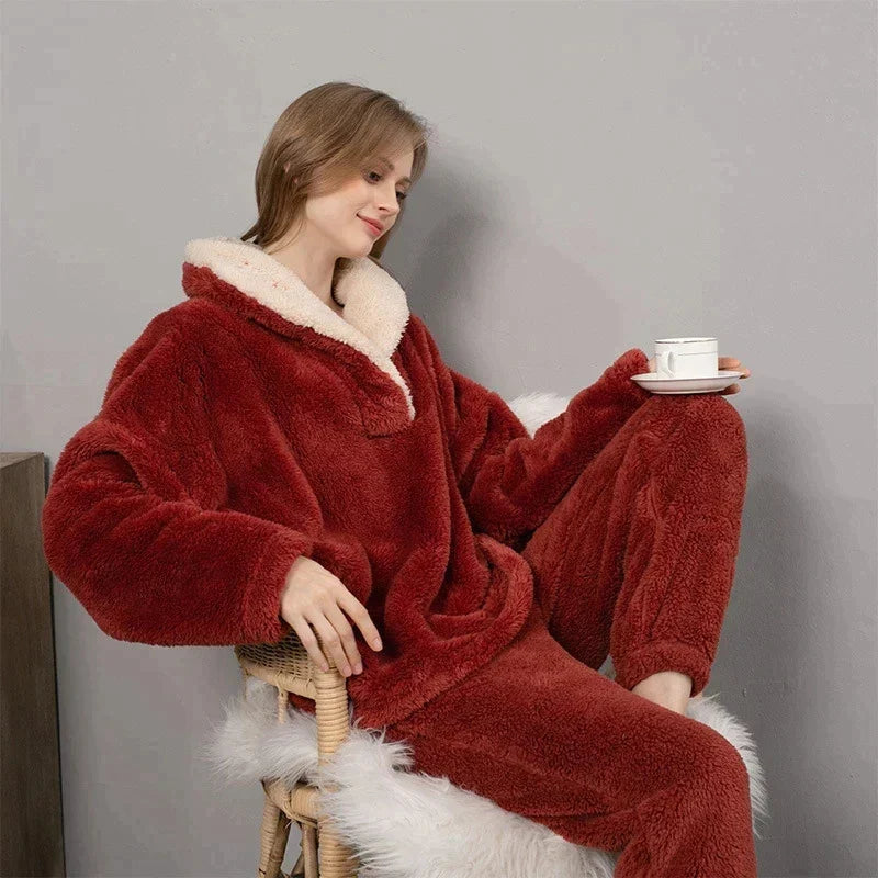 Women's Fleece Pajama Set | Stretch Waistband | Winter Warmth Comfort | Plush Fleece
