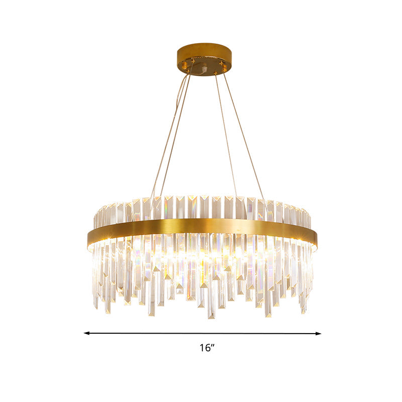 16"/19.5" Wide LED Hanging Ceiling Light Postmodern Circle Crystal Rod Chandelier in Gold