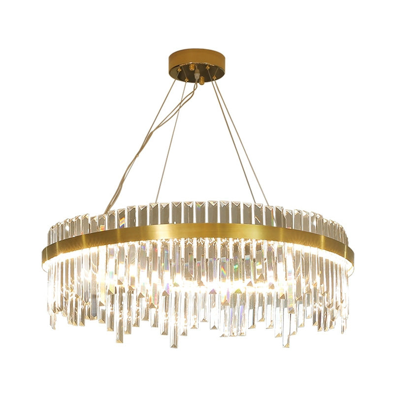 16"/19.5" Wide LED Hanging Ceiling Light Postmodern Circle Crystal Rod Chandelier in Gold