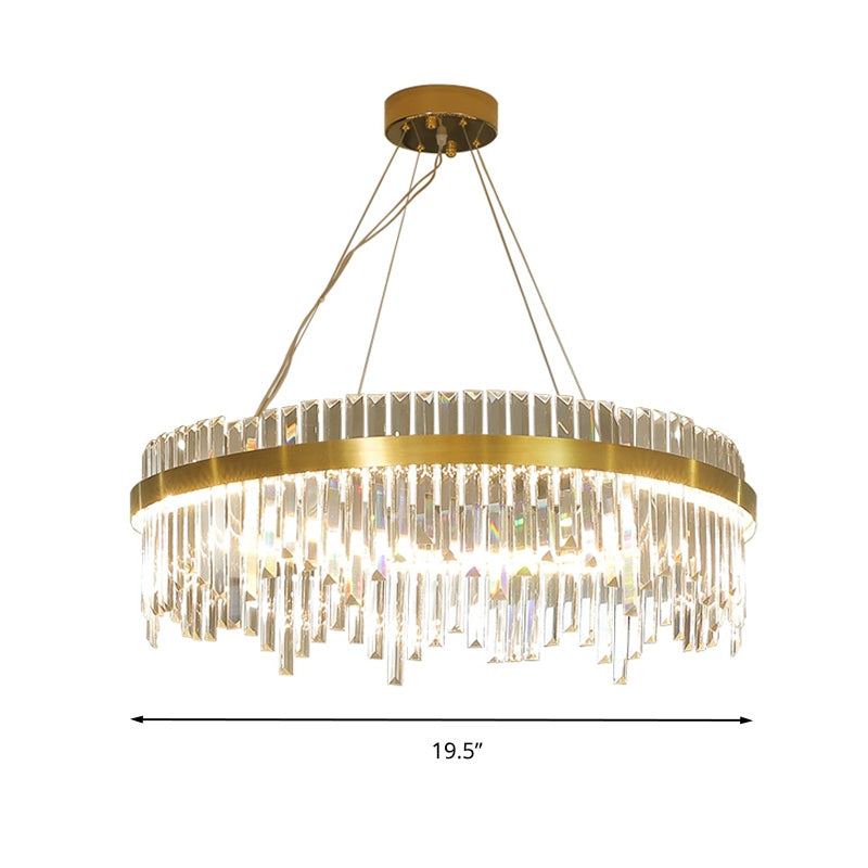 16"/19.5" Wide LED Hanging Ceiling Light Postmodern Circle Crystal Rod Chandelier in Gold