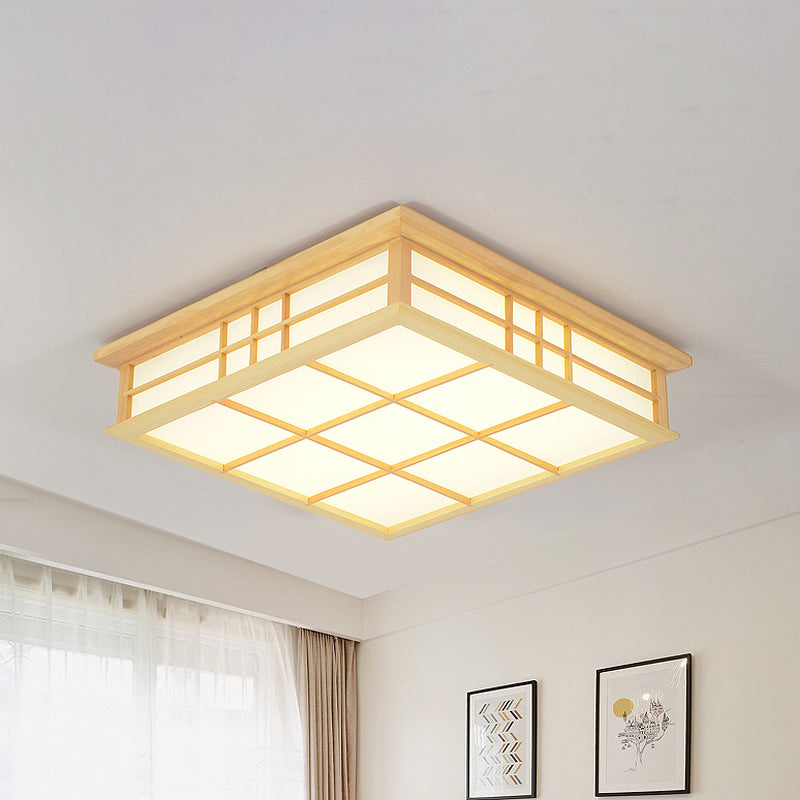 Taavita Square Grille Flush Mount Ceiling Lamp in Japanese Style LED Beige Lighting with Warm/White Light