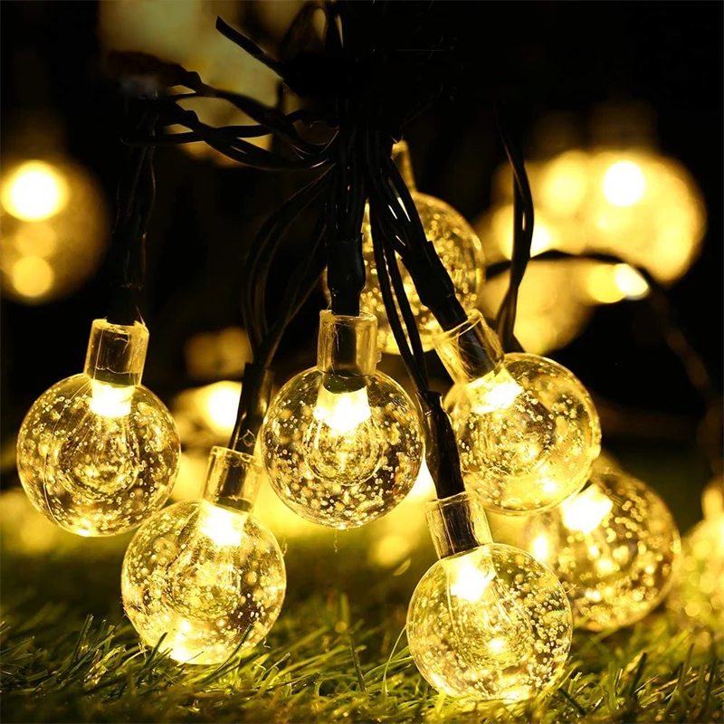 Solar Crystal Globe LED String Lights | Waterproof IP65 Outdoor Solar String Lights | 8 Modes, Warm White & Multicolor | 5-12M, Eco-Friendly Garden Decor