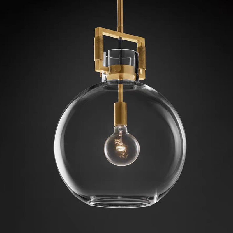 Taavita Postmodern 1 Head Pendant Light Brass Hanging Lamp Dome/Globe/Cone with Clear Glass Shade, 12"/12.5"/14" Wide