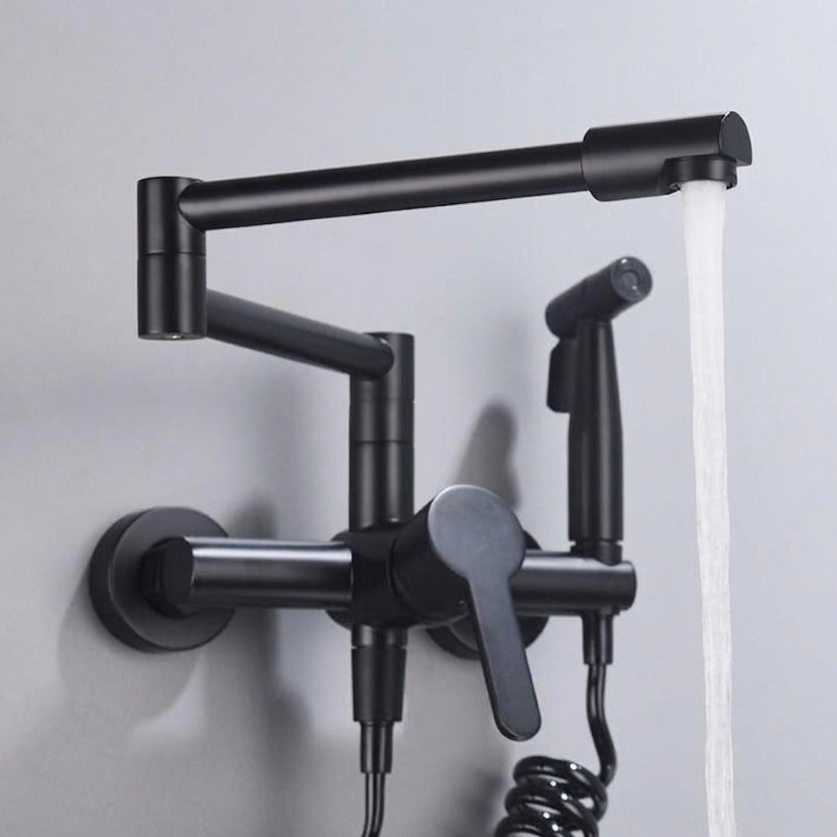 Deck Mounted Kitchen Faucet with Swing Arm and Side Sprayer - Polished Brass
