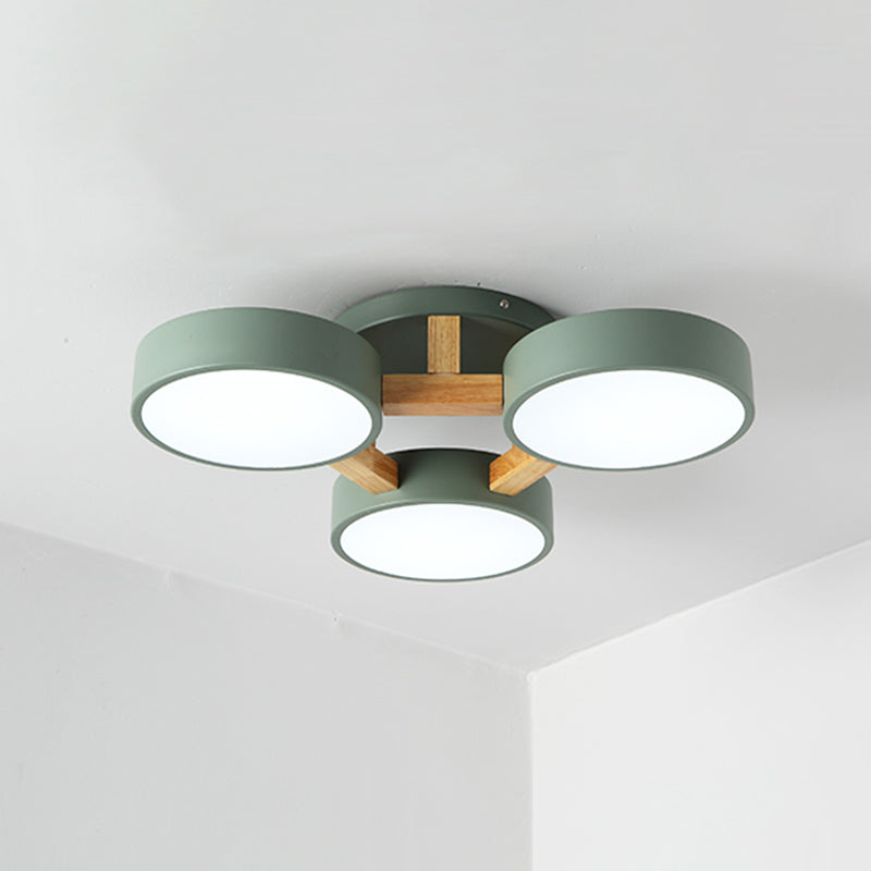 Circular Semi Flush Mount Taavita Metal 3/4 Heads 21"/24.5" Wide Grey/Green Ceiling Light Fixture with Acrylic Diffuser