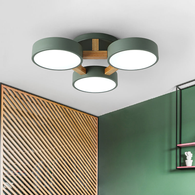 Circular Semi Flush Mount Taavita Metal 3/4 Heads 21"/24.5" Wide Grey/Green Ceiling Light Fixture with Acrylic Diffuser